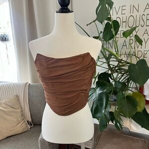 Brown Corset with Mesh Overlay
